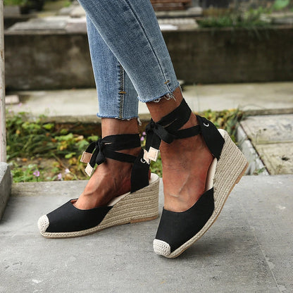 Women's Espadrille Ankle Strap Sandals Comfortable Slippers Ladies Womens Casual Shoes Breathable Flax Hemp Canvas Pumps