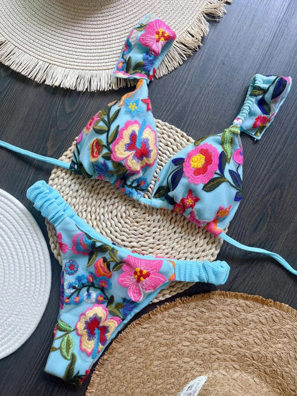 New Sexy Handmade Embroidery Bikini Set Women's Swimsuit Triangle Swimwear Bathing Suit Brazilian Biquinis