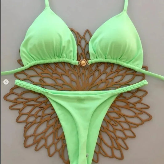 New Split Briefs Bikini Sexy Brazil Swimsuit Women's Beach Vacation Bikin