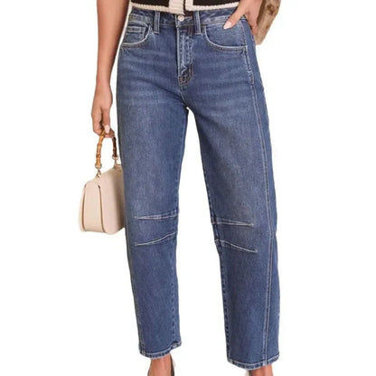 Straight Pants Jeans Women Streetwear Denims High Waist Washed Distressed Pockets Female 2025 Vintage Ankle Length Trousers