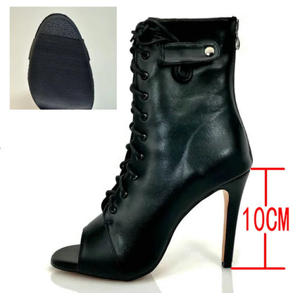 Women's Black Peep-Toe High Heel Stilettos Size 46 New Fashion Brand Party Boots for Ballroom Latin Jazz Dance Sexy Party Shoes