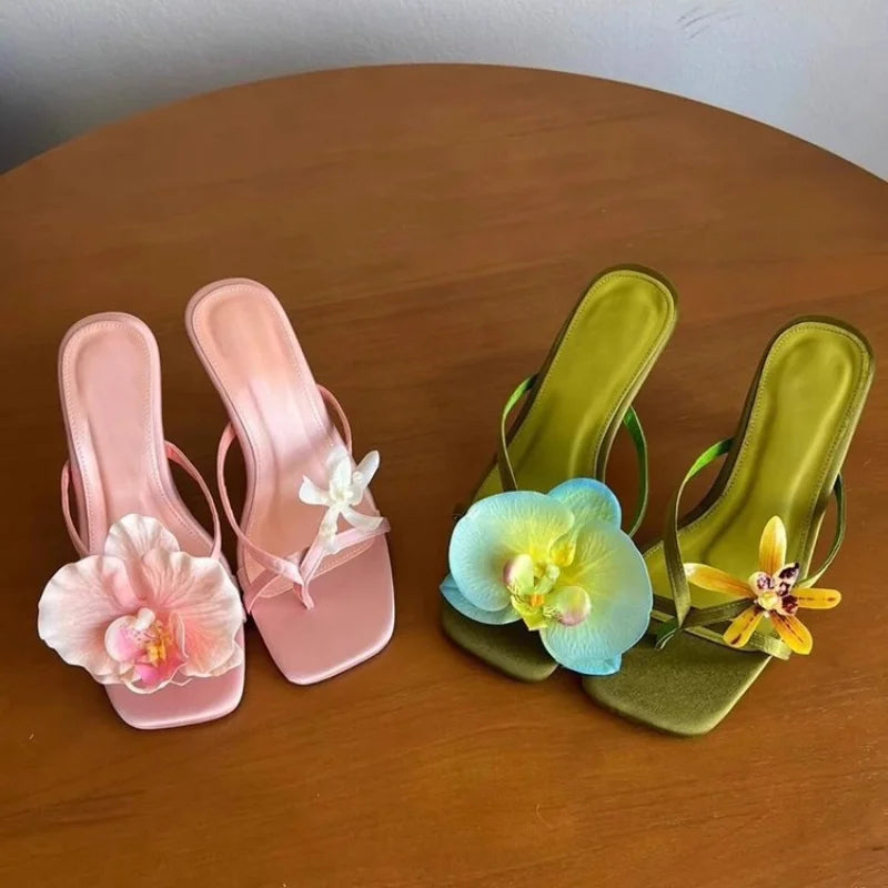 Flower Ladies Sandals Brand Luxury New Summer Clip-toe Cool Travel Beach Slippers Convenient Comfortable Exquisite High Heels