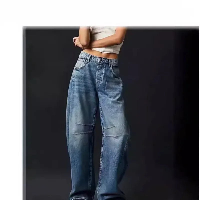 2025 NEW Loose Mid-Low Waist Washed Women's Jeans High Waist Wide Leg Pants Comfortable Casual Denim Jeans