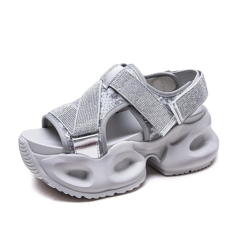 GKTINOO Microfiber Leather Summer Bling Mixed Color Fsahion Peep Toe Hollow Platform Wedges Chunky Sneakers Women Comfy Shoes