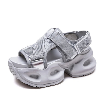GKTINOO Microfiber Leather Summer Bling Mixed Color Fsahion Peep Toe Hollow Platform Wedges Chunky Sneakers Women Comfy Shoes