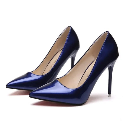 HOT Plus Size 34-44 HOT Women Shoes Pointed Toe Pumps Patent Leather Dress High Heels Boat Shoes Wedding Shoes Zapatos Mujerd76