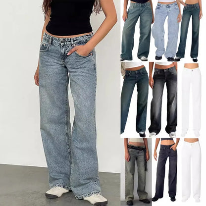 High Quality Women's Straight Leg Jeans Four Seasons New Fashion Loose Low Waist Wide Leg Pants Women's Casual Elasticless Jeans