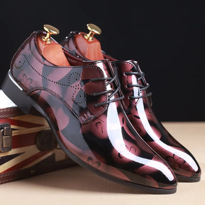 Men's Dress Shoes Floral Pattern Oxfords Fashion Lace-Up Men Business Shoes Luxury Wedding Shoe Office Pointed Men Leather Shoes