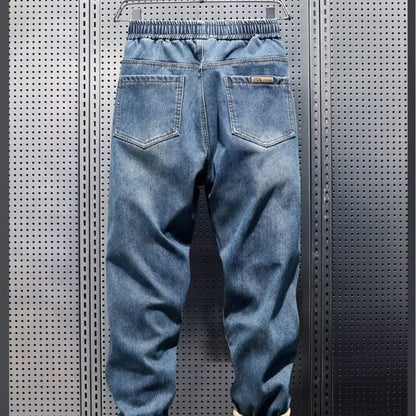 2024 Jeans Men's Trendy Brand Spring Autumn Versatile Loose-Fit Straight-Leg Pants Net Casual Elastic Waist Small Feet Harem Pan