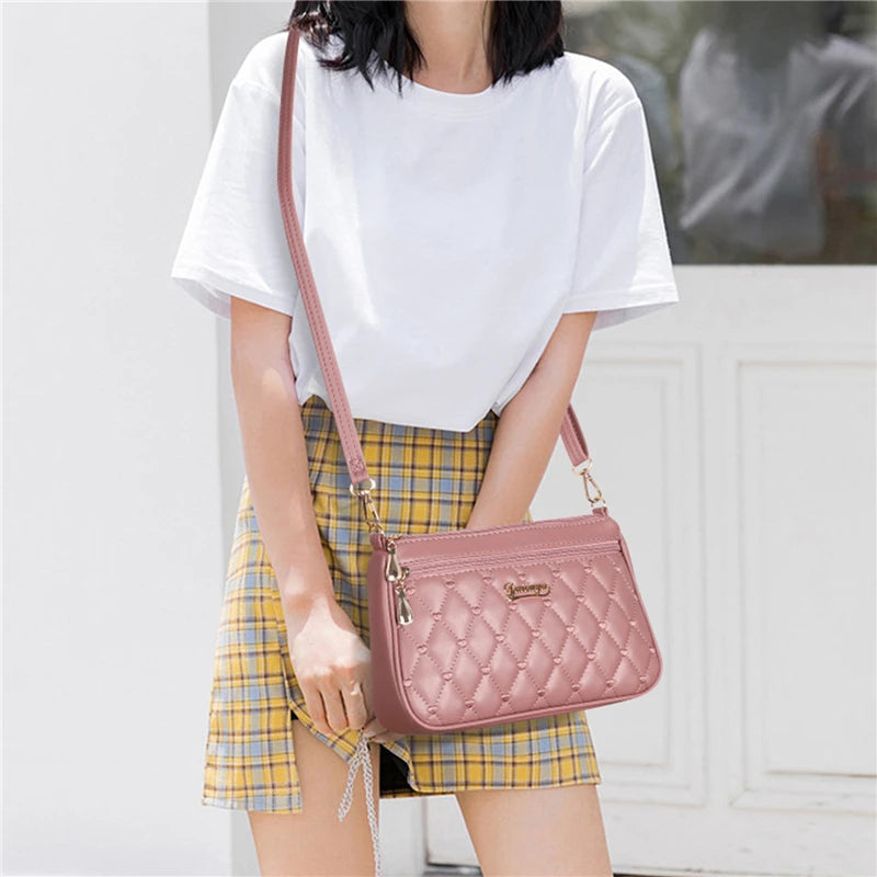 PU Leather Crossbody Bags Zipper New Fashion Shoulder Bag for Women Large Capacity Embroidery Thread Small Purse and Handbags