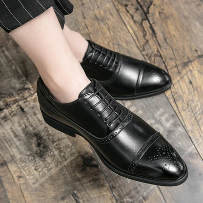 Men's Formal  Shoes Red Sole Fashion Business Casual Party Banquet Daily Retro Carved Lace-up Brogue Dress Wedding Shoes Size 48