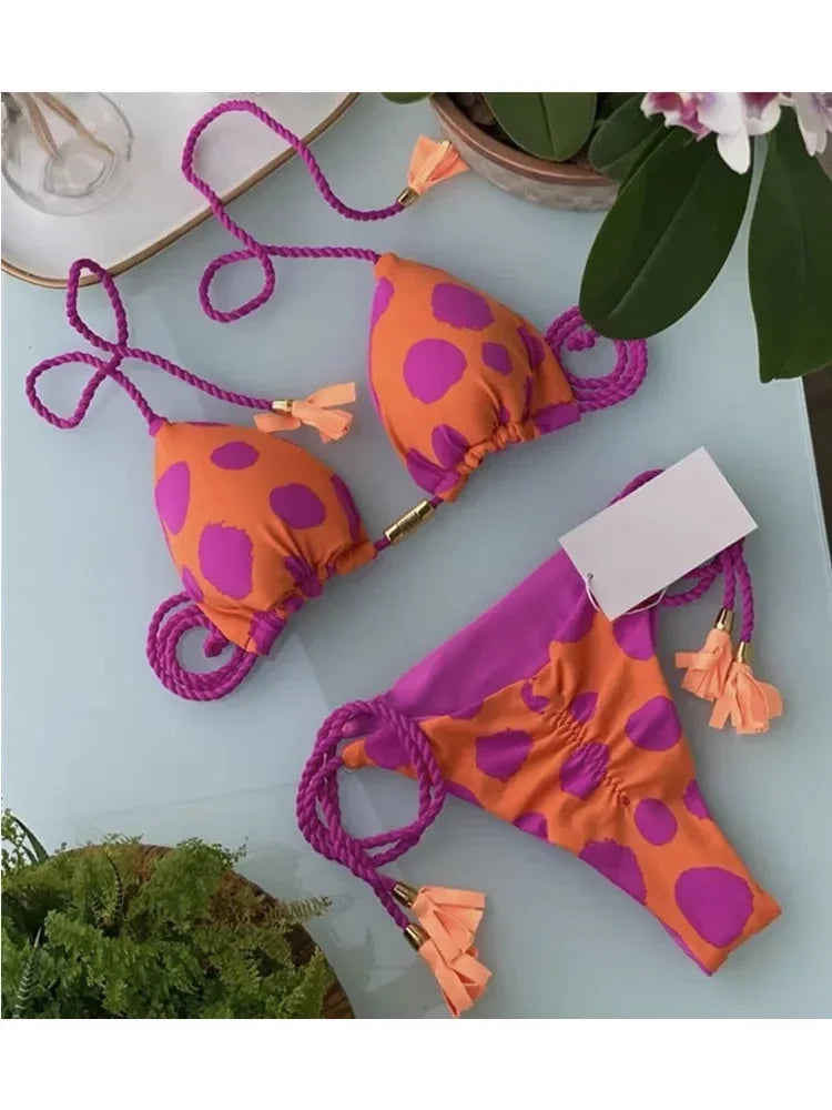 Sexy Swimsuit Women Triangle Bikinis Set Thong Bandage Swimsuits Solid Color bathing suit  Two Piece String Swimear Beach Wear