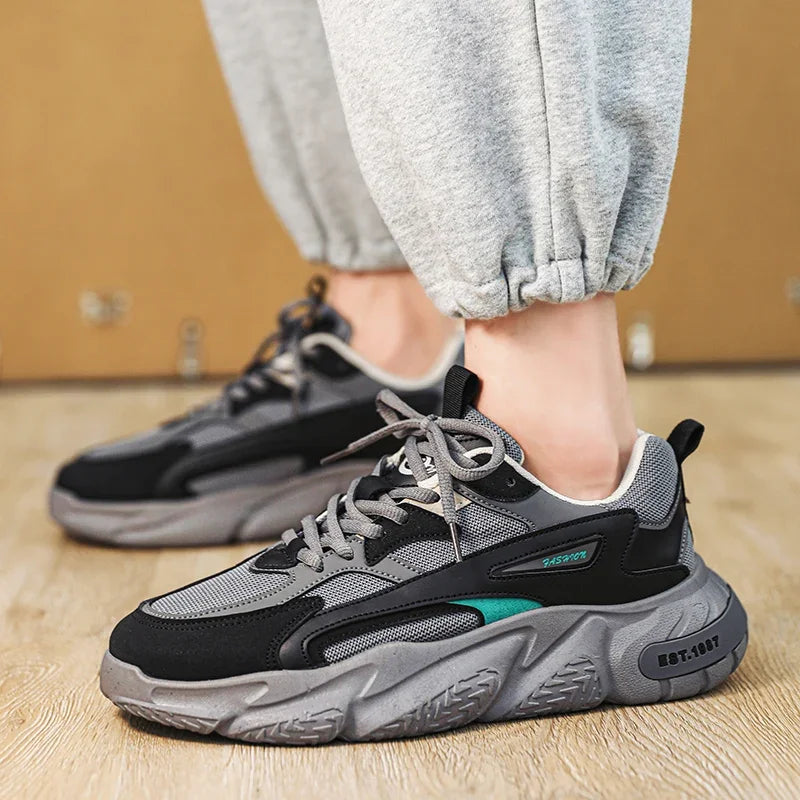 2025Thick Sole Versatile Clunky Sneaker For Men 2023 New Trend Mesh Lace Up Breathable Casual Sports Shoes Increased Soft Soles
