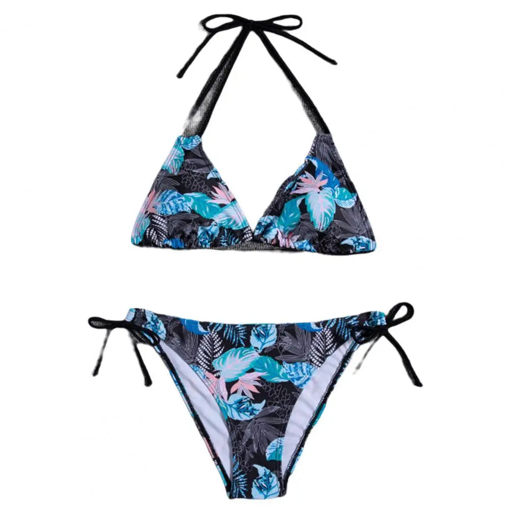 1 Set  Women Swimsuit  Padded  Three-point  Stretchy  Beautiful Floral Print Bikini Set  for Swimming Pool