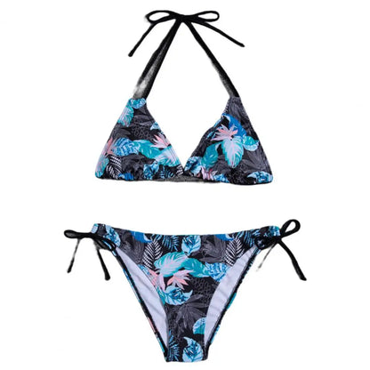 1 Set  Women Swimsuit  Padded  Three-point  Stretchy  Beautiful Floral Print Bikini Set  for Swimming Pool