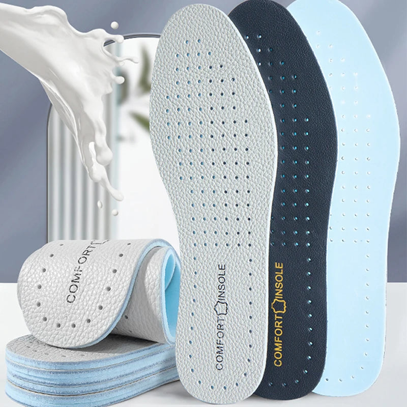 Latex Cowhide Insoles Thin Leathe Soft Sports Insole Arch Support Comfortable Shock Absorption Breathable Deodorization Shoe Pad