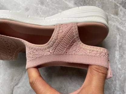 Women Summer Knitted Sports Sandals Casual Slip-On Thick Multifunctional Mesh Stretch Beach Shoes