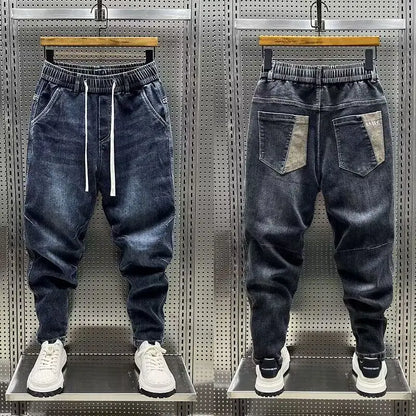 High Quality New 2024 Luxury Designer Casual Loose Drawstring Denim Jeans Men Full Length Wide Leg Streetwear Cowboy Harem Pants