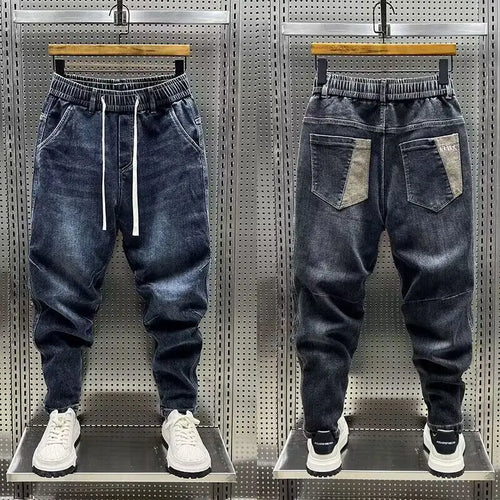 High Quality New 2024 Luxury Designer Casual Loose Drawstring Denim Jeans Men Full Length Wide Leg Streetwear Cowboy Harem Pants