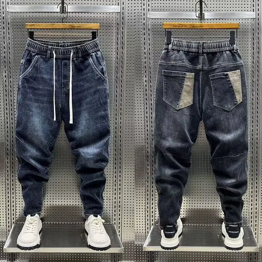 High Quality New 2024 Luxury Designer Casual Loose Drawstring Denim Jeans Men Full Length Wide Leg Streetwear Cowboy Harem Pants