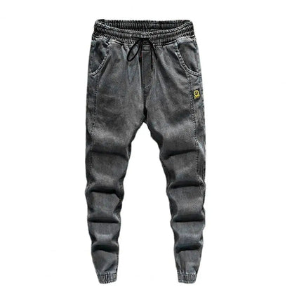 Trendy Men Jeans Elastic Waist Streetwear Bottoms High Waist Ankle Tied Harem Pants