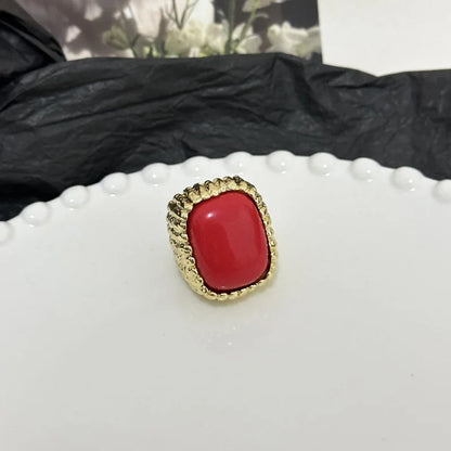 Vintage Geometric Metal Square Natural Stone Ring For Women Exaggerated Trendy Finger Jewelry Party Accessories