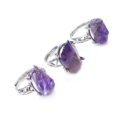 Raw Irregular Amethysts Ring For Women Reiki Healing Crystal Natural Tourmaline Stone Rings Adjustable Jewellry Medition Gifts