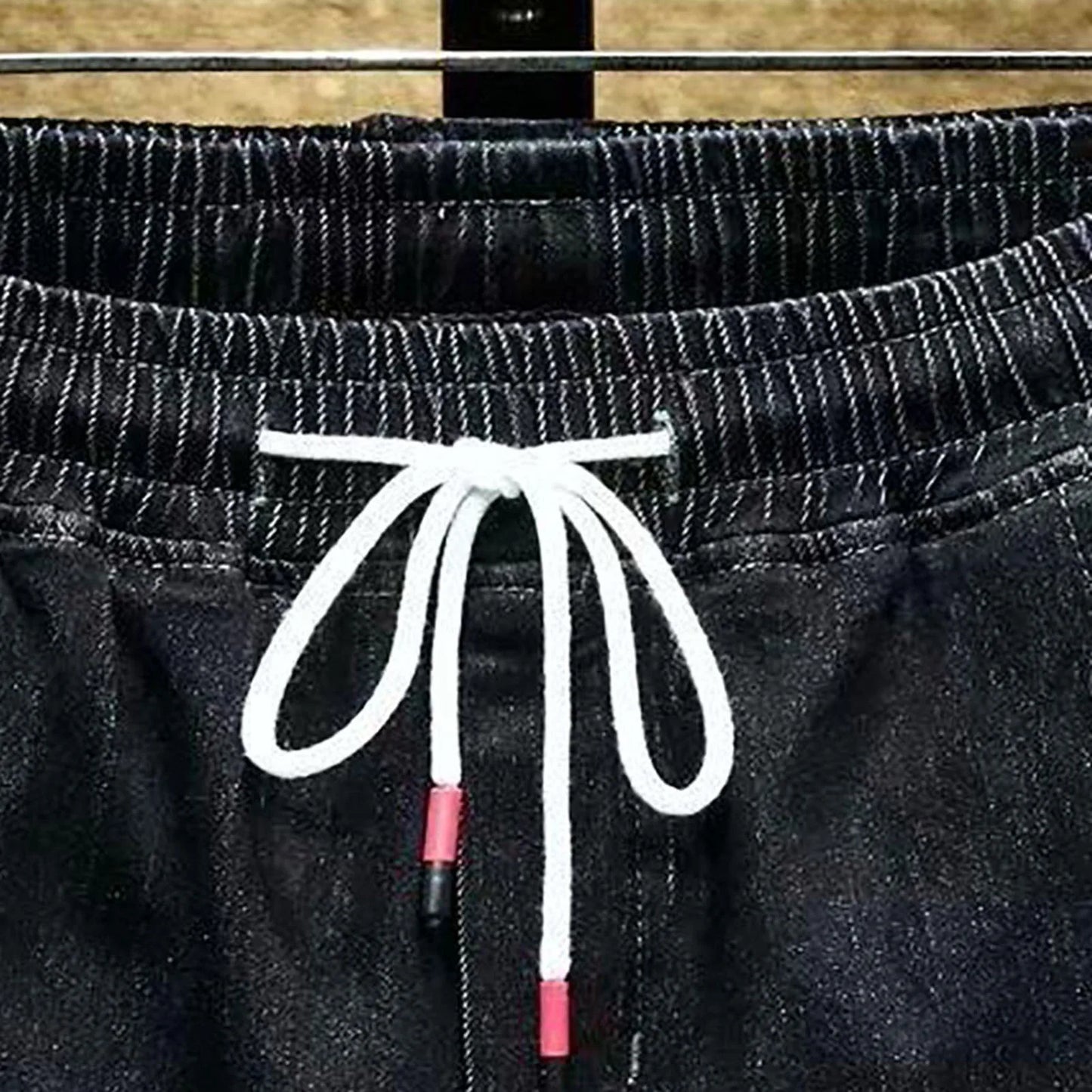 Trendy Men Jeans Elastic Waist Streetwear Bottoms High Waist Ankle Tied Harem Pants