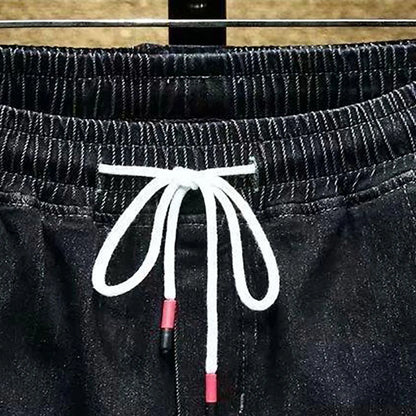 Trendy Men Jeans Elastic Waist Streetwear Bottoms High Waist Ankle Tied Harem Pants