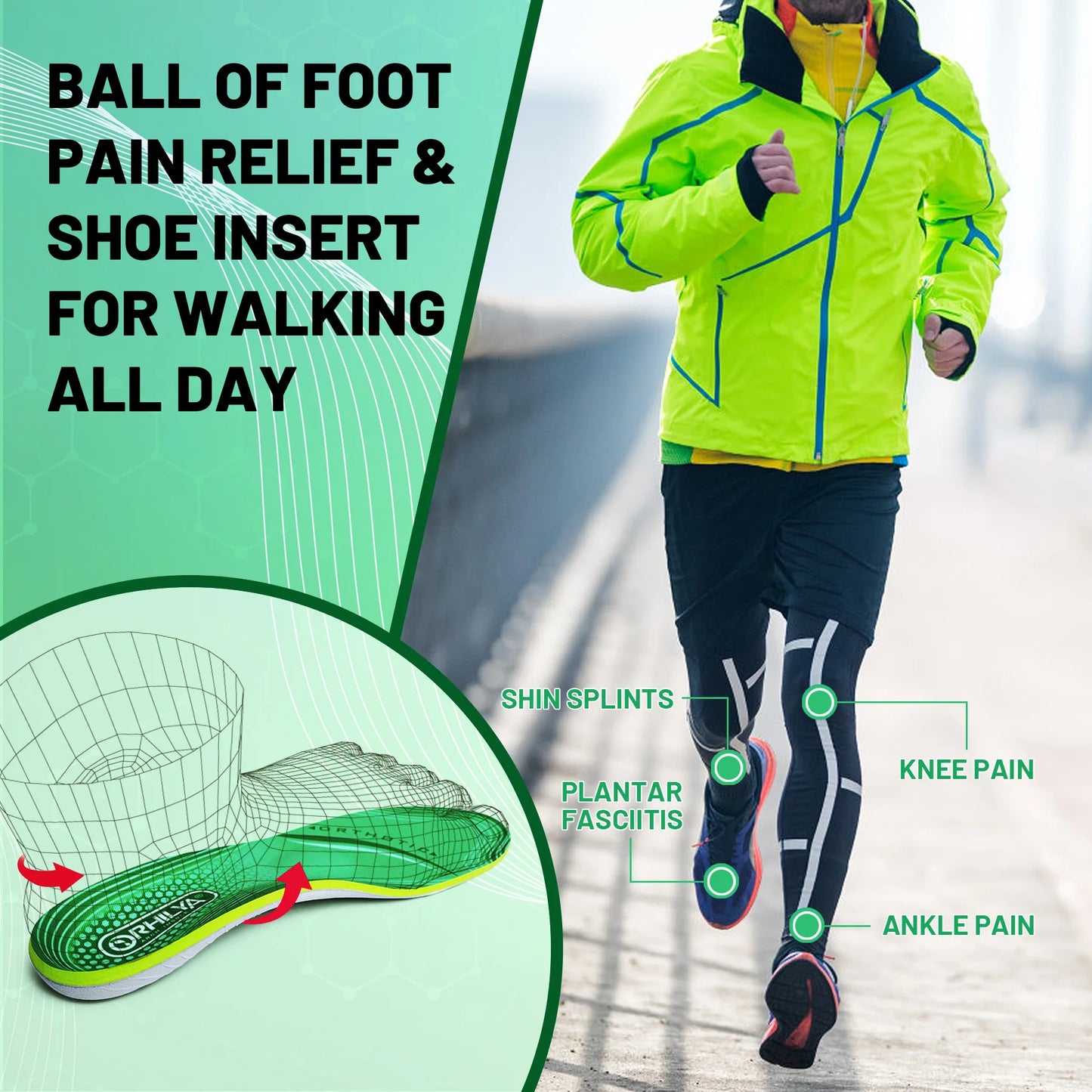 IFitna Plantar Fasciitis Relief Orthopedic Insole Flat Feet High Arch Support Metatarsal Pain Insert Men Wome Standing All Day