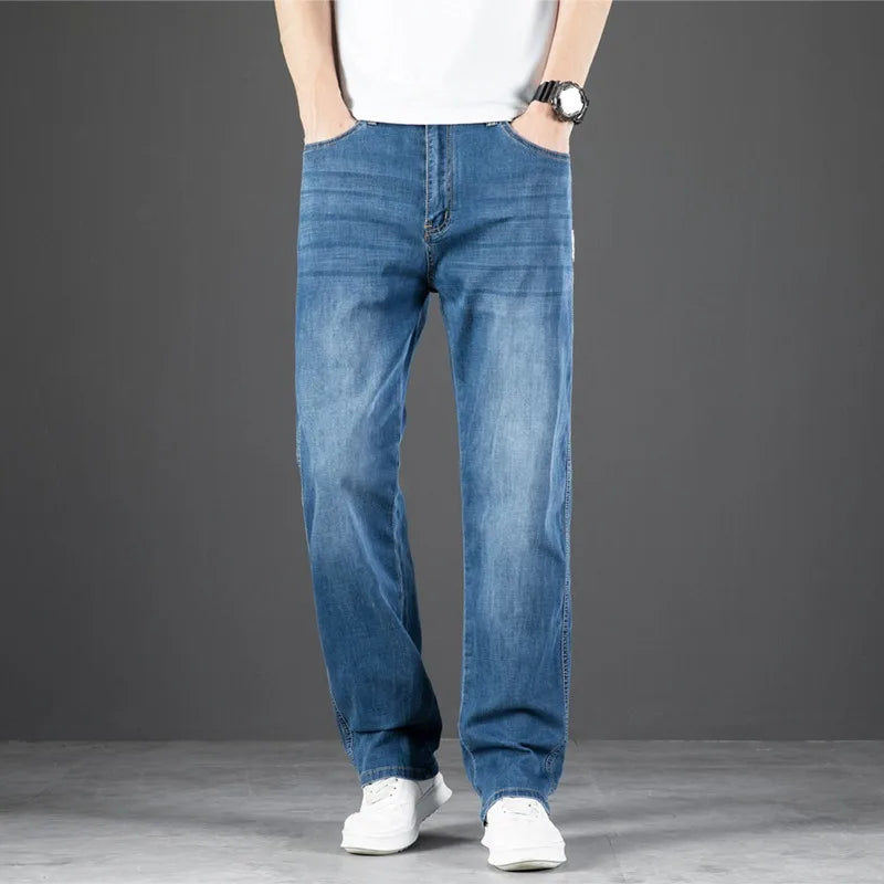 2025 Spring Summer Men's Business Straight  Loose Fit Jeans High Quality Classic Style Fashion Denim Pants
