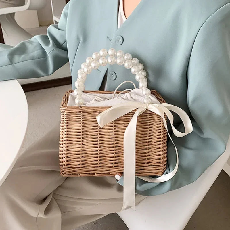 Straw Bags for Women Square Handbags Summer Rattan Shoulder Bags Handmade Knitted Storge Small Totes Bag 2025 New Fashion women