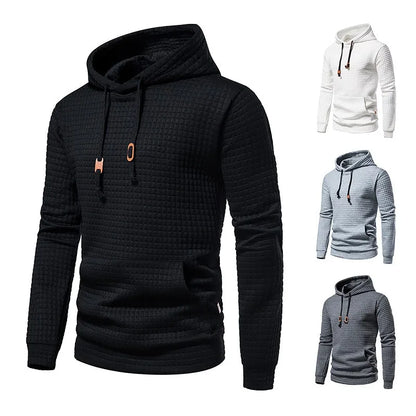 2024 new men's casual large pocket pullover, small checkered jacquard sweatshirt, checkered hoodie, fashionable sportswear