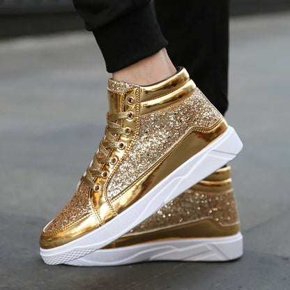 2022 Fashion Men High Top Sneakers Male Ankle Boots Gold Luxury Glitter Shoes Streetwear Hip Hop Casual Boots Chaussures Spring