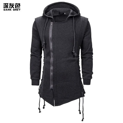 Men Hoodies Sweatshirts Casual Autumn New Slim Fit Solid Long Sleeve Trendy Punk Hooded Sweatshirt Gothic Drawstring Male Tops