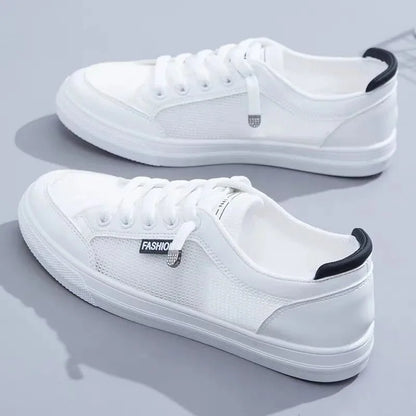 Vulcanize Flats Solid Color Mesh Shoes Young Woman Casual White Shoes