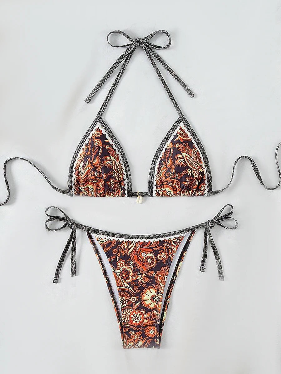 Halter String Triangle Two Piece Bikini Women Swimwear Female Swimsuit Bathers Bathing Swimming Suit Beachwear Summer