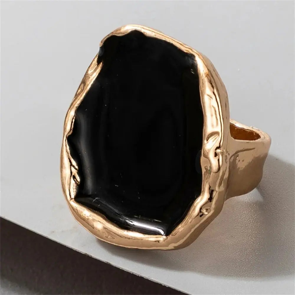 Large Bohemian Black Stone Ring Metal Charm Oil Dripping Large Joint Ring Large Joint Stainless Steel Gothic Jewelry Men