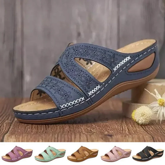 Summer Women Wedge Sandals Premium Orthopedic Open Toe Sandals Vintage Anti-slip Leather Casual Female Platform Retro Shoes