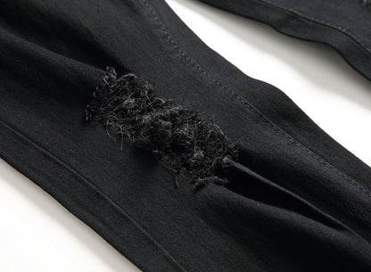 Denim Pencil Ankle Length Pants Men Jean Ripped Washed Zipper Fly Hole Jeans Skinny Solid Pockets High Street Distressed