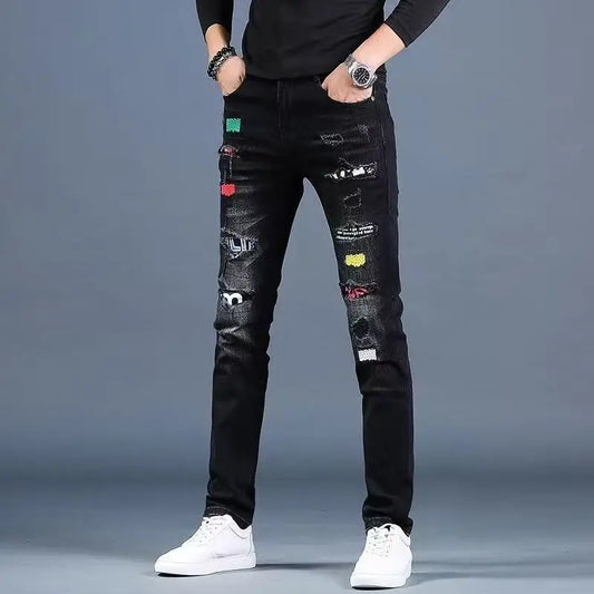 2025 high quality printing slim fit jeans men,Fashion Classic Denim Skinny Jeans Male men's casual High Quality Trousers