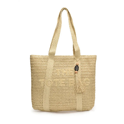 French Style Large Capacity Woven Straw Woven Bag for Women New Beach Vacation Shoulder Bag Casual Commuting Tote Bag Purse