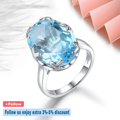 Natural Sky Blue Topaz Solid Sterling Silver Rings 15.8 Carats Faced Cut Precious Gemstones Classic Gorgerous Fine Jewelrys