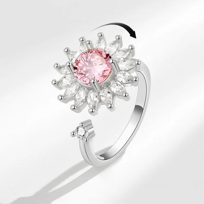 VENTFILLE 925 Sterling Silver Sunflower Diamond Zircon Rotatable Ring For Women Gift Relieve Stress Ring Jewelry Wholesale