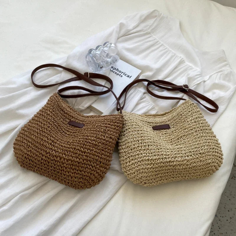 Women's Shoulder Bag Summer Straw Woven Handbag Large Capacity Ladies Handmade Rattan Tote Bags Luxury Designer Beach Bag