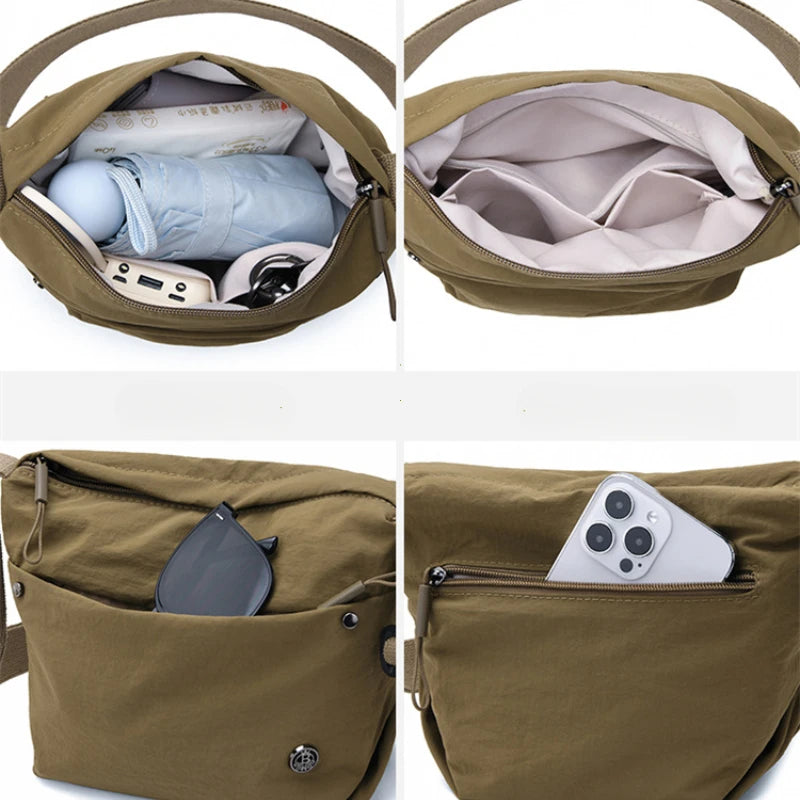 Ultra-light Nylon Crossbody Bag for Women Adjustable Wide Strap Lightweight Women's Bag Zipper Closure Stylish Messenger Bag