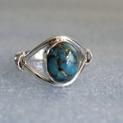 New turquoise ring unique women's simple fashion handmade cross jewelry