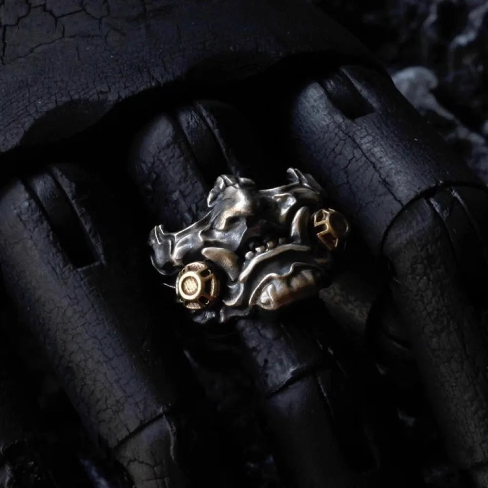 Retro Domineering Samurai Mask Ring Men's Cyberpunk Fashion Trend Mechanical Future Simple Personality Accessories