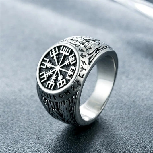 New Vintage Minimalist Trend Niche Viking Rune Stamp Scandinavian Ring Men's Domineering Punk Nordic Amulet Jewelry Accessories