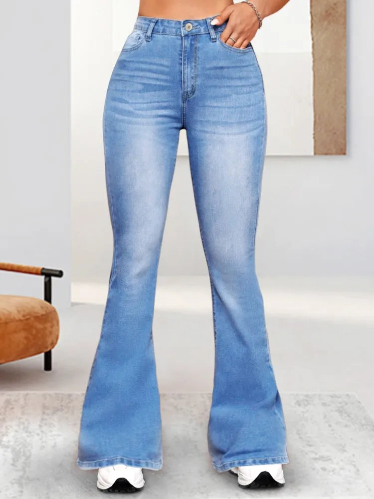 Light blue fashionable stretch jeans flared pants